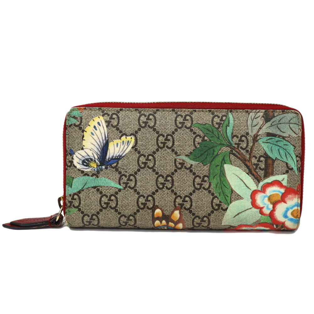 Gucci GG Supreme round zip long wallet beige red